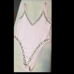 Pink Shimmer Studded Swimsuit